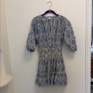 Shoshanna Chambray Picnic Mini Dress blue floral mocked waist Sz M